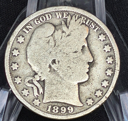 1899 P Barber Half Dollar 90% Silver 50C Good+ Partial Motto