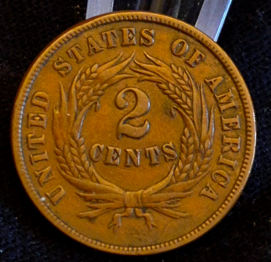1865 2 Cent Piece Civil War Era Copper Type Coin Strong AU+ Details Barely Circ