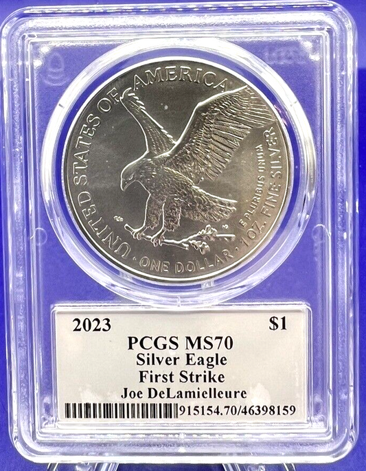🏈 JOE DeLAMIELLEURE 2023 $1 Silver Eagle .999  PCGS MS70 FS Legends of Life 🏅