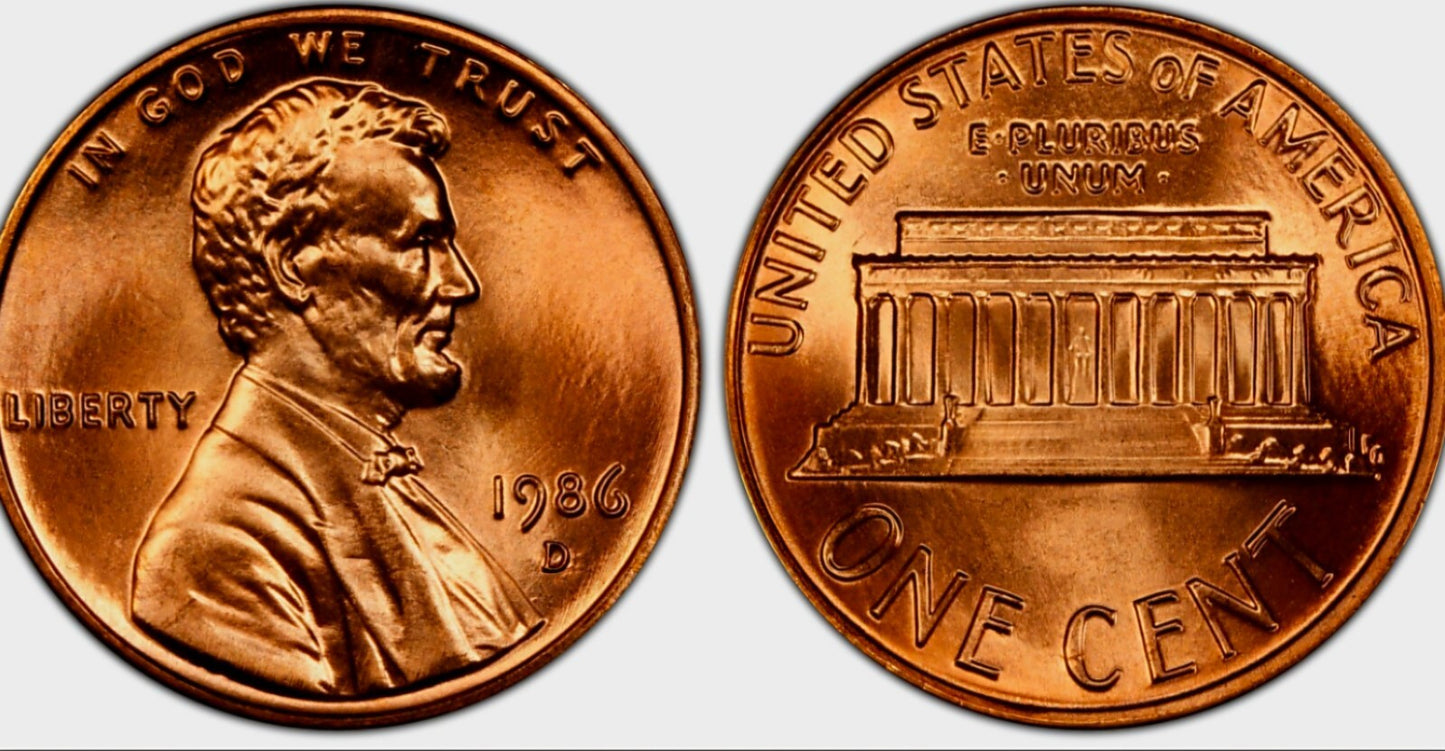 1986 Denver Lincoln Memorial BU Brilliant Uncirculated 1C From 🔥OBW Bank Roll🔥