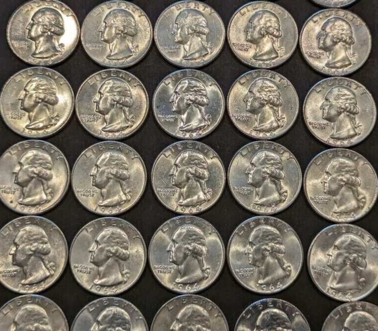 2 COIN SET - 1964 P & D Washington Quarters BU UNCIRCULATED 90% Silver 25c