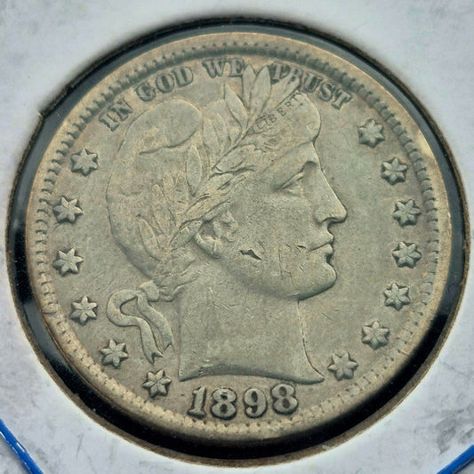 1898 Barber Silver Quarter 90% SILVER Vintage Coin Nicer Circulated Condition