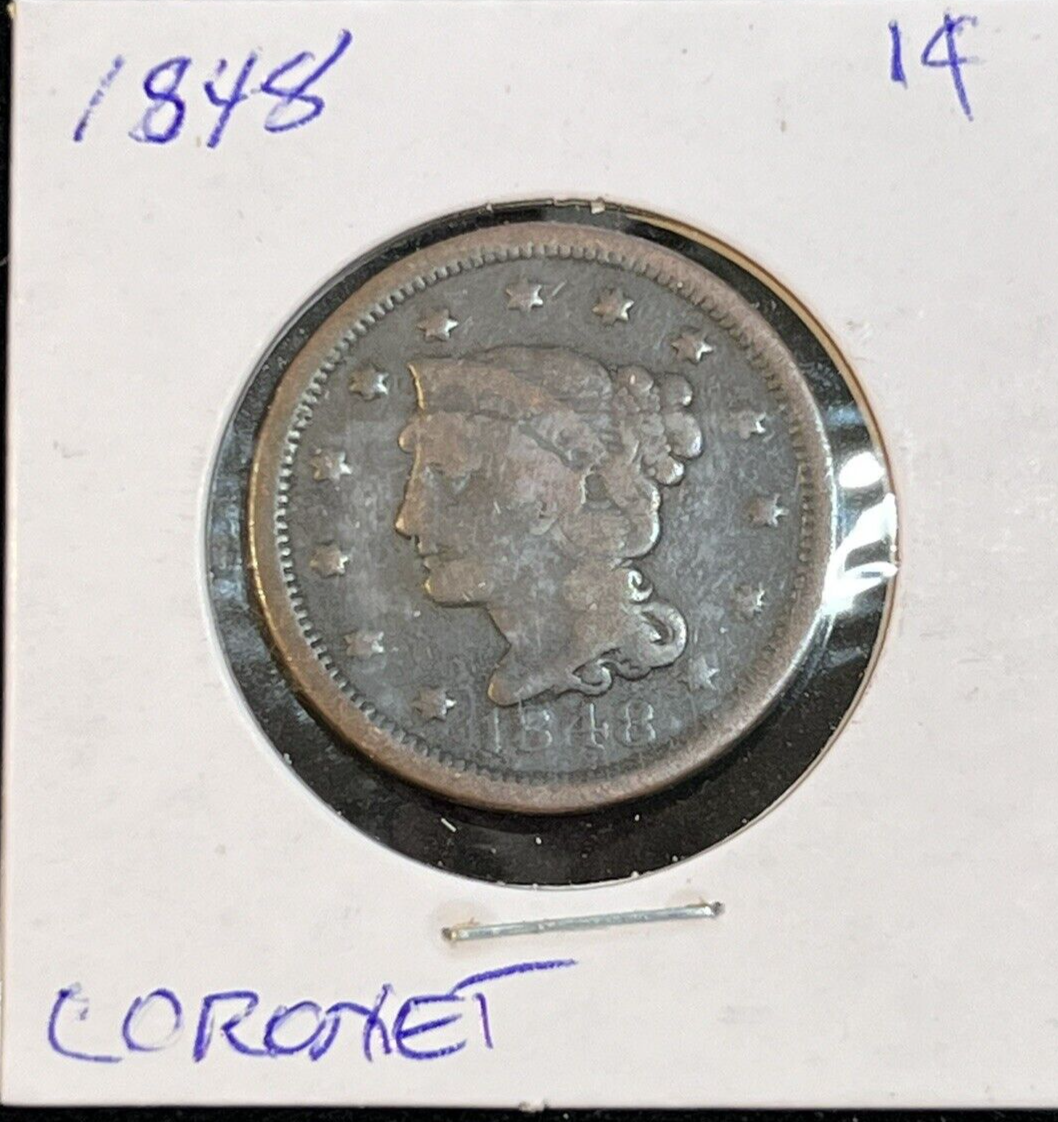 ✅ 1848 Coronet Braided Hair Large Cent Nice Color & Detail