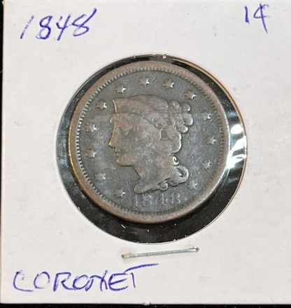 ✅ 1848 Coronet Braided Hair Large Cent Nice Color & Detail