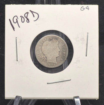 1908 D Barber Dime 🥈90% Silver🥈 Good Detailed Circulated Condition