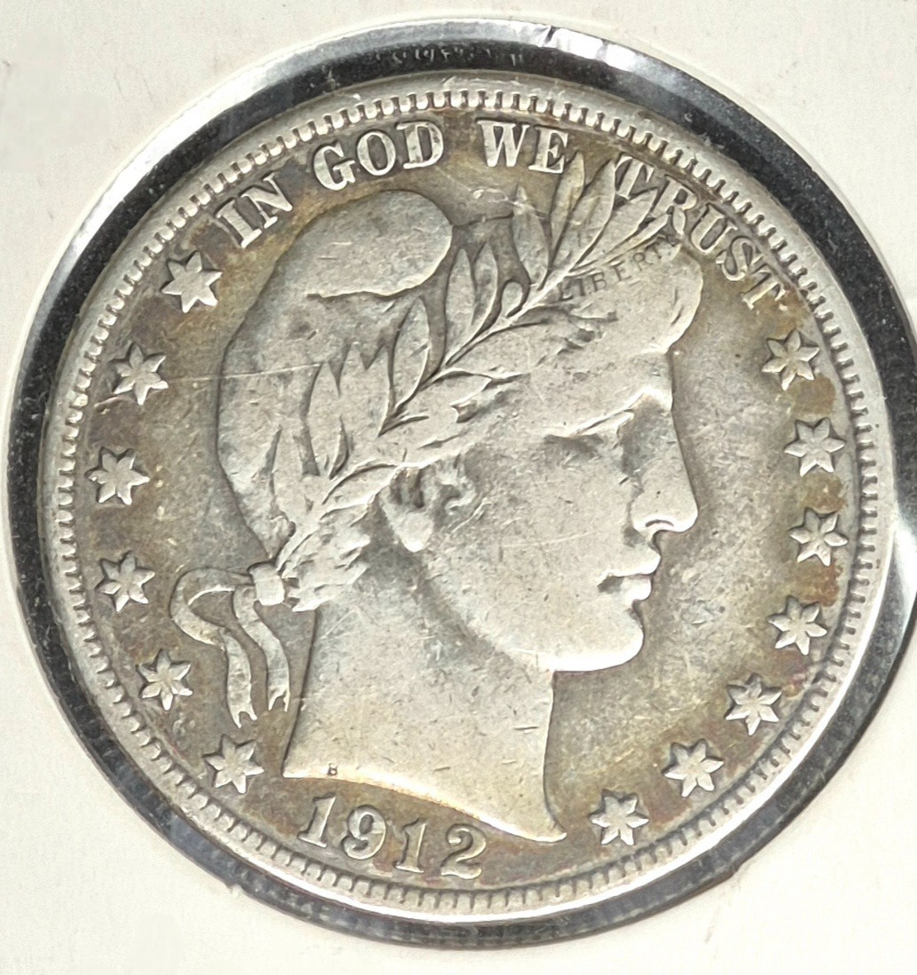 1912D Barber Half Dollar 90% Silver 50C 🔥Full Liberty, Motto, Rims🔥Very Fine