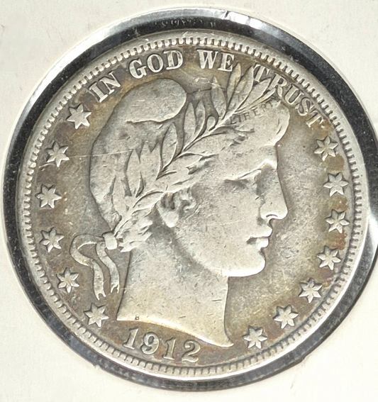 1912D Barber Half Dollar 90% Silver 50C 🔥Full Liberty, Motto, Rims🔥Very Fine