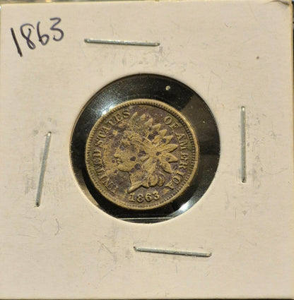 1863 1C Indian Head Cent Copper Choice Collectable VG-F Features Strong Patina