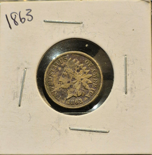 1863 1C Indian Head Cent Copper Choice Collectable VG-F Features Strong Patina