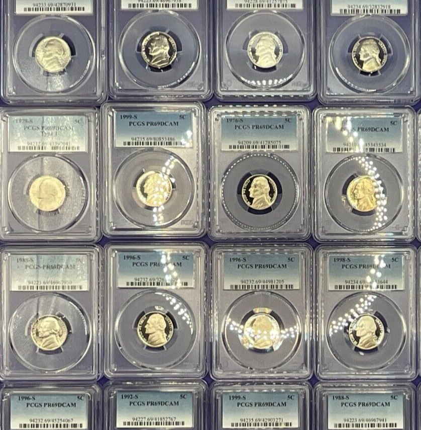 Lot of 5 -Jefferson Nickels PROOF COINS🔥 PCGS ONLY PR69DCAM💰 25+ Years Old  ✅