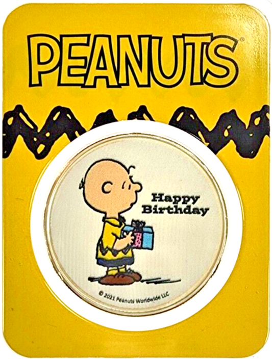 🥳 Peanuts® Charlie Brown Happy Birthday 1 oz Colorized .999 Fine Silver Round