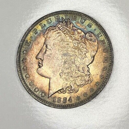 1884 O Morgan $1 Dollar 90% Silver BU MONSTER TONER Blue Salmon Colors Toned