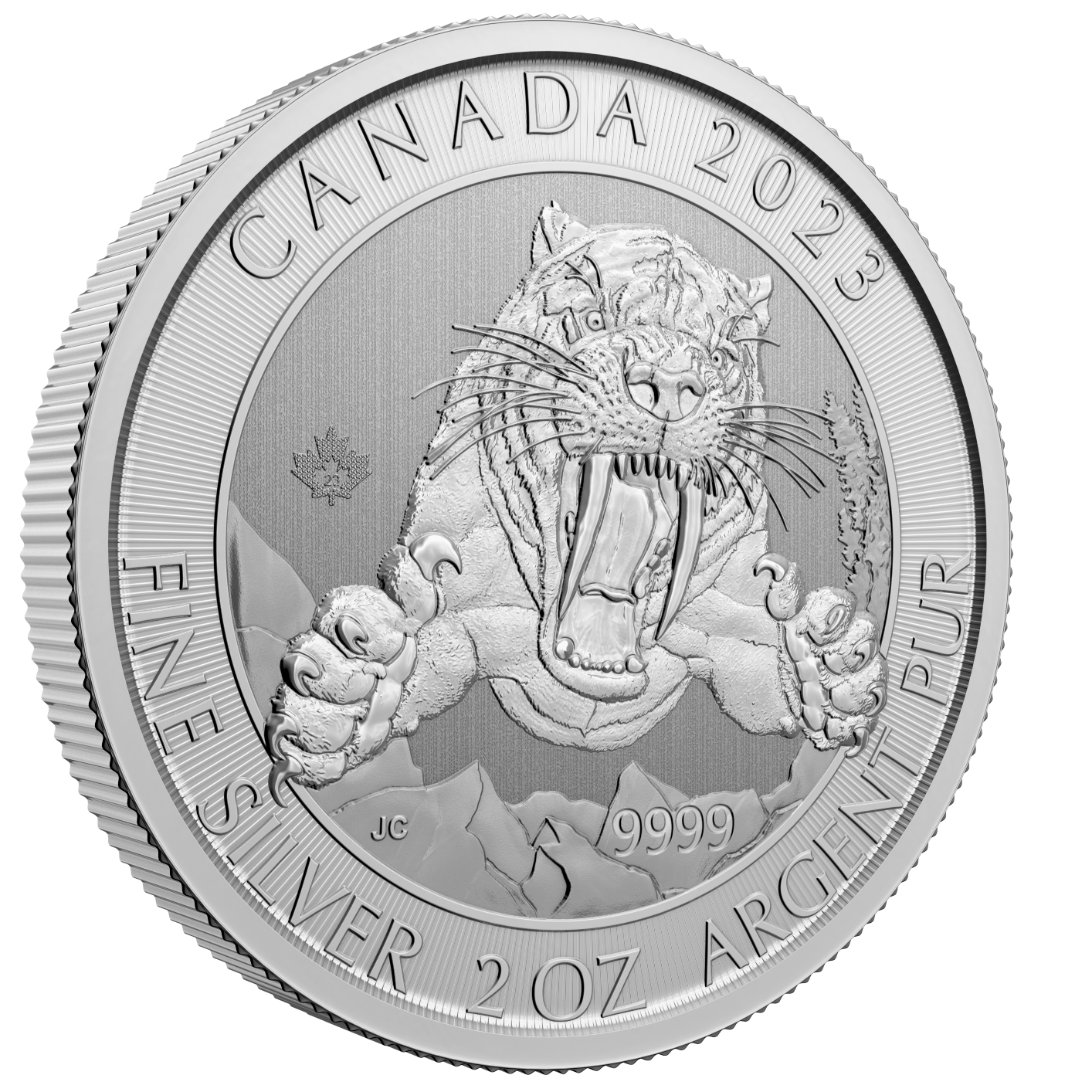 2023 2 ozt Silver Smilodon Sabre Tooth Tiger Coin Royal Canadian Mint .9999 Fine