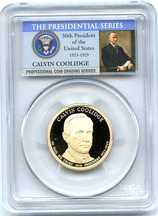 ✅ 2014 S $1 Calvin Coolidge Dollar PCGS PR69 DCAM Presidential Dollar Coin Photo