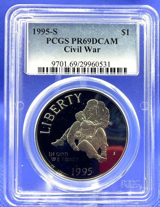 ✅1995-S  🎯 CIVIL WAR Commemorative Silver Dollar PCGS PR 69 DEEP CAMEO 🏵