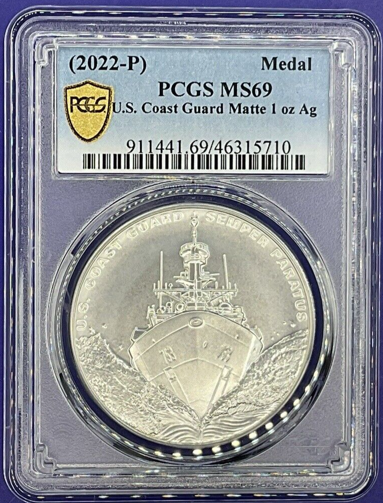 2022 SILVER US Coast Guard Medal Gold PCGS Label MS69 SEMPER PARATUS Devotion