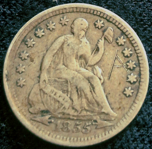 1855 Liberty Seated Half Dime 90% Silver Variety 3 Arrows at Date Finer Details