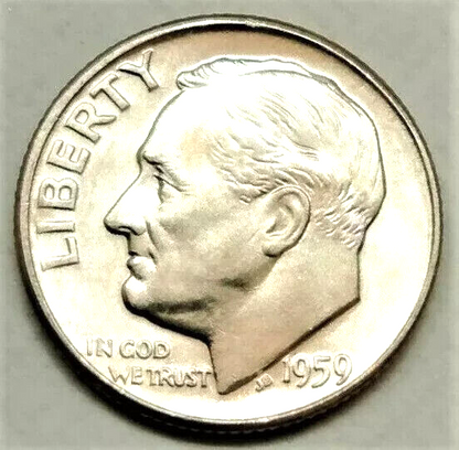 ✅ 1959 D UNCIRCULATED 90% Silver Roosevelt Dime BU from OBW Roll Full Bell Lines