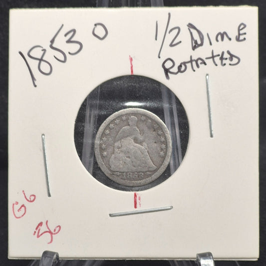 1853  Liberty Seated Half Dime Rotated Die 90% Silver Arrows at Date Good Detail