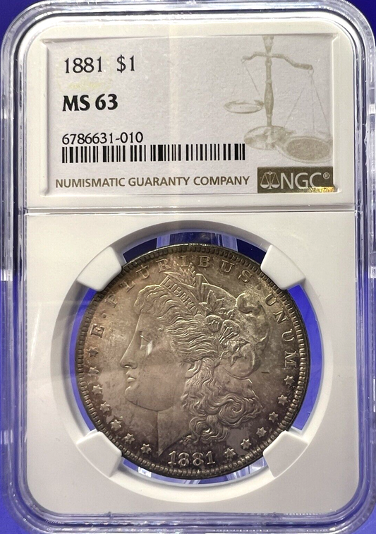 1881 MORGAN Silver Dollar NGC MS-63 VAM 9 Golden Tone Amazing Strike