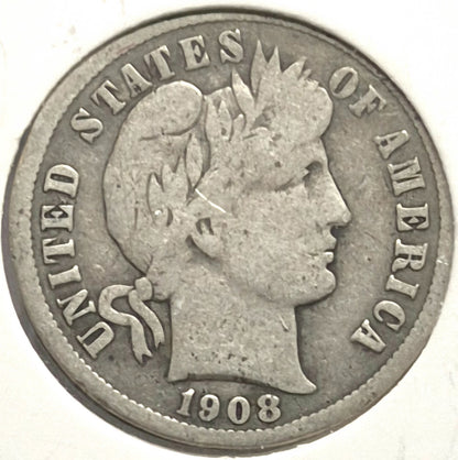 😲 1908 STRIKE ERROR Barber Dime 🥈90% Silver🥈 Very Good Circulated Condition
