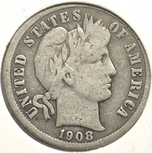 😲 1908 STRIKE ERROR Barber Dime 🥈90% Silver🥈 Very Good Circulated Condition