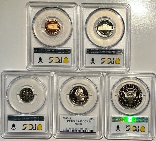 ⭒ 2003-S Proof Set Date 5 Coin Newly Graded PCGS PR69 DCAM Perfect Gift
