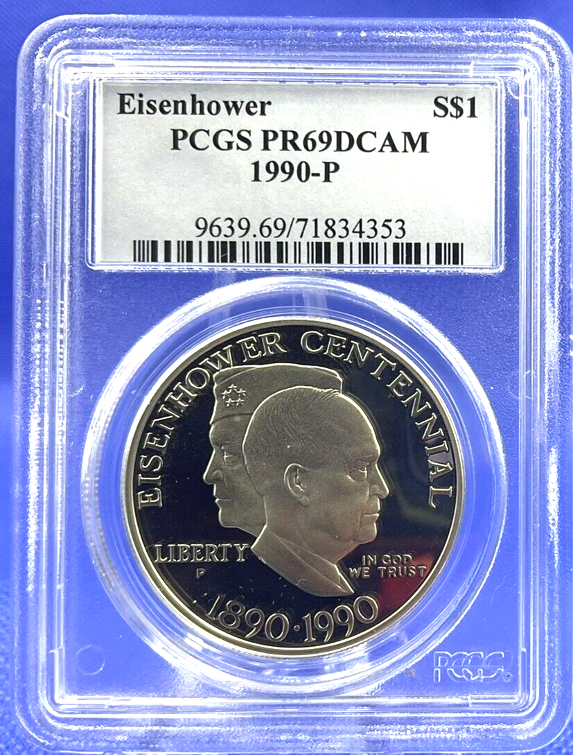 🏆1990-P EISENHOWER Centennial PROOF Silver Dollar Commemorative PCGS PR69DCAM🏆