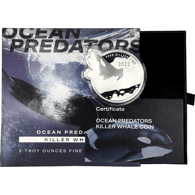 2 oz. 2022 Ocean Predators Killer Whale Orca 999.9 Fine Silver P.A.M.P. QEII $5