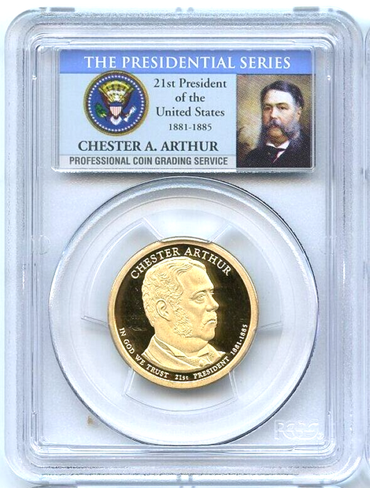 ✅ 2012 S Chester A. Arthur Presidential Dollar PCGS PR69DCAM Photo Label