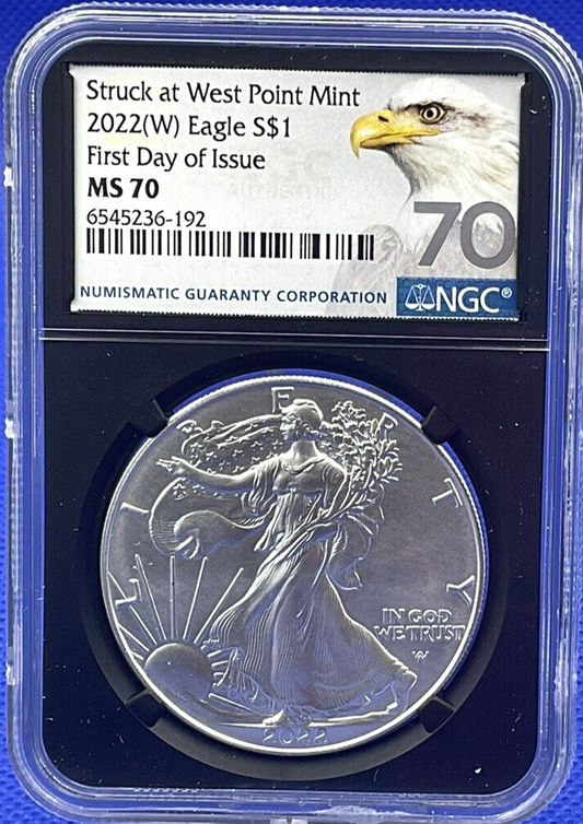 2 COIN SET - 2022 (W) $1 Silver Eagle 🏆NGC MS 70 FIRST DAY OF ISSUE West Point
