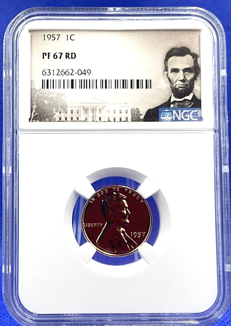 💰 1957 Lincoln Wheat Cent NCG PF 67 RD Proof Penny Special Honest Abe Label 💰