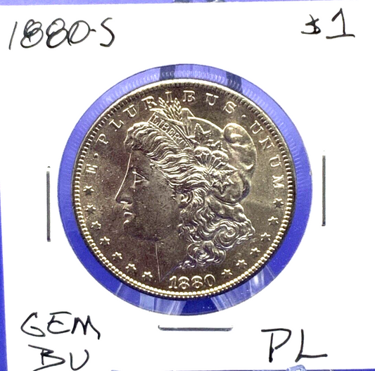 1880-S Morgan 90% Silver Dollar Gem Shiny, Bright, Well Struck PL Mirror Finish