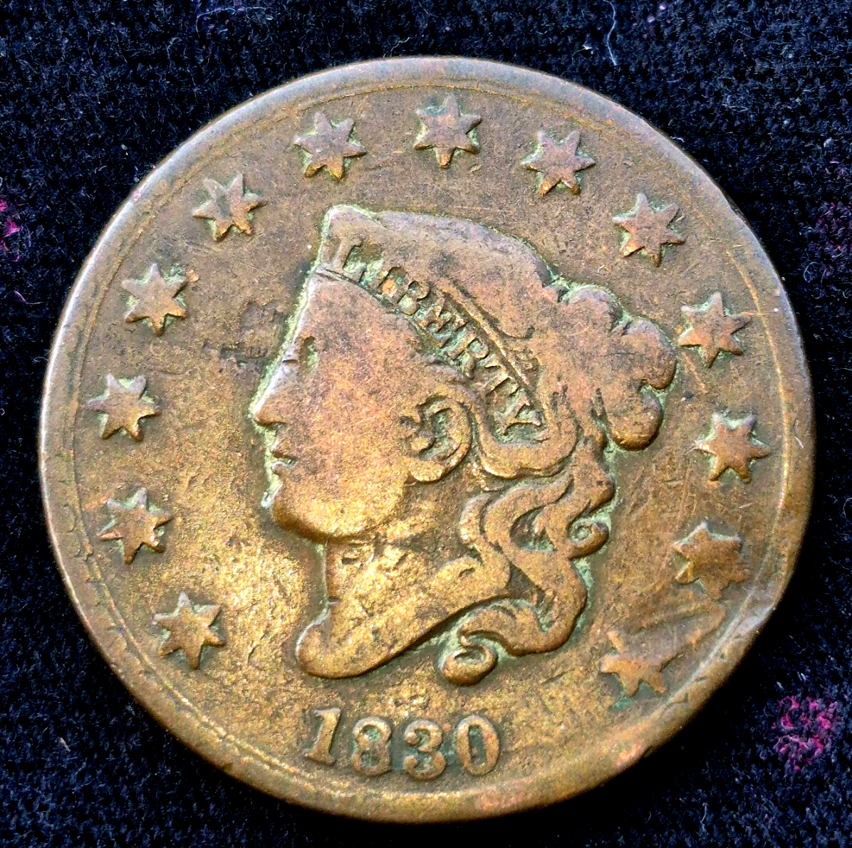 1830 Coronet Head Cent Matron Lg Letters Full Liberty Nicer Circulated Condition