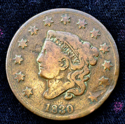 1830 Coronet Head Cent Matron Lg Letters Full Liberty Nicer Circulated Condition