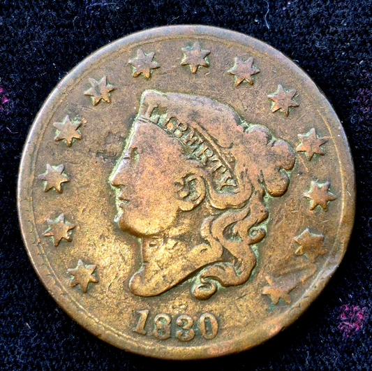 1830 Coronet Head Cent Matron Lg Letters Full Liberty Nicer Circulated Condition