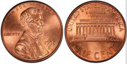1998 D Lincoln Memorial BU Brilliant Uncirculated 1C From 🔥OBW Bank Roll🔥
