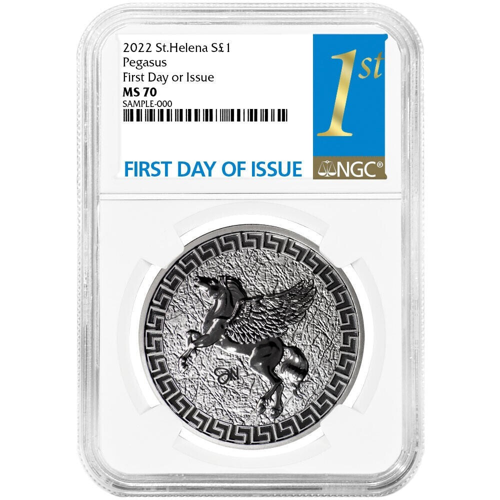 💥 2022 £1 St.Helena "Jennie Norris" Silver Pegasus NGC MS70 FDOI Pop = 307