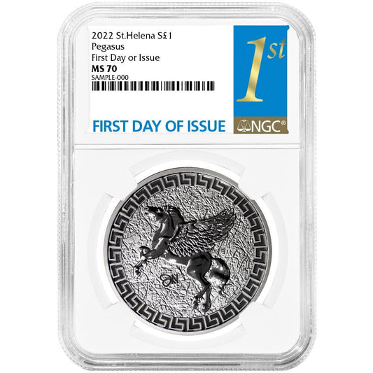 💥 2022 £1 St.Helena "Jennie Norris" Silver Pegasus NGC MS70 FDOI Pop = 307