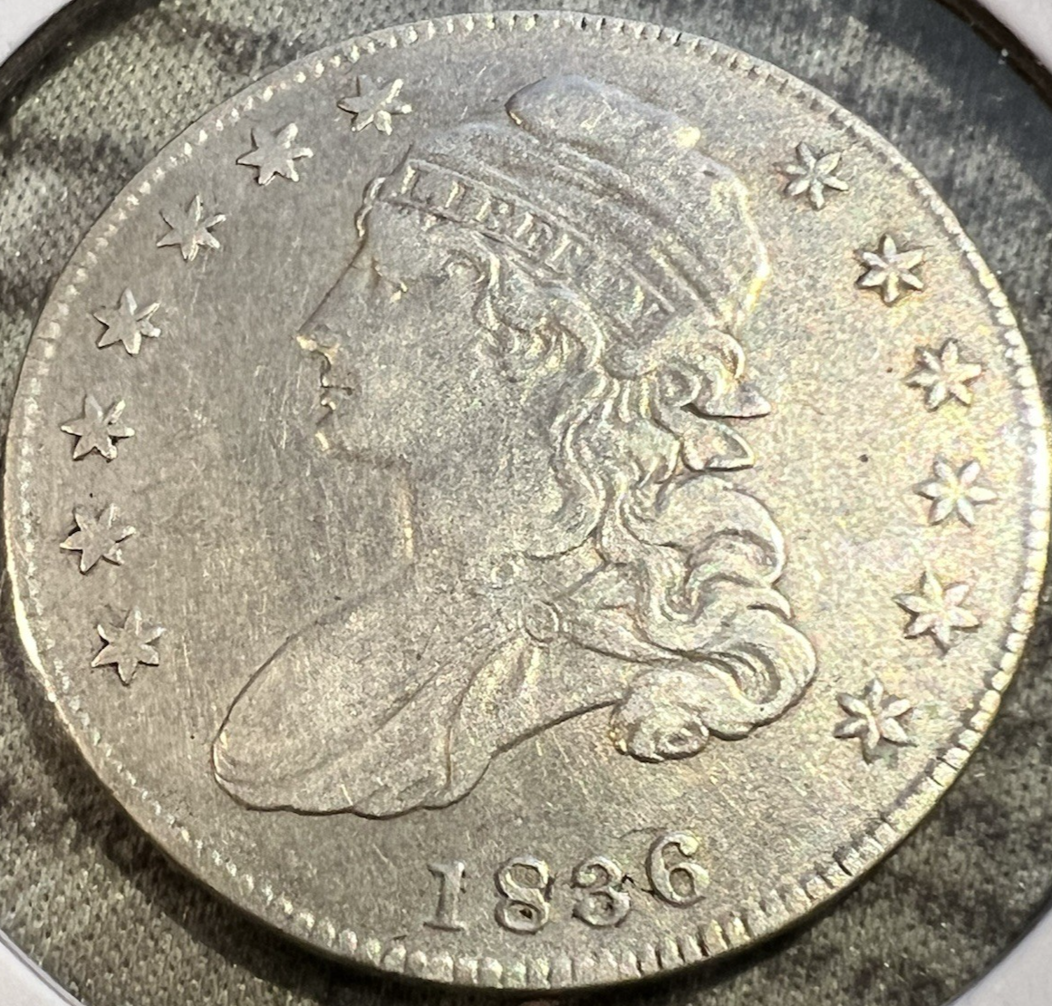 1834 Capped Bust Half Dollar Lettered Edge ROTATED DIE Beaded Border 50c Coin