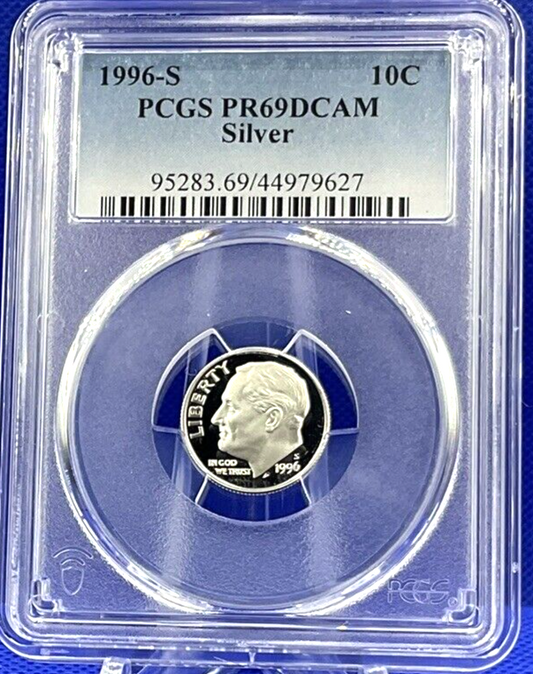 1996 S 10C Roosevelt Dime Proof ✅ PCGS  ✅  PR69 DCAM 🔥 Blue Label
