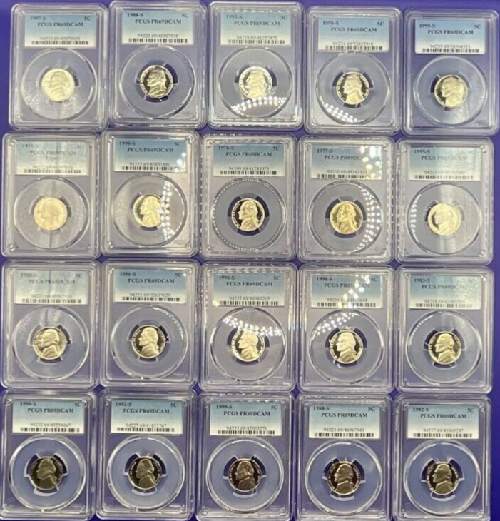 Lot of 5 -Jefferson Nickels PROOF COINS🔥 PCGS ONLY PR69DCAM💰 25+ Years Old  ✅