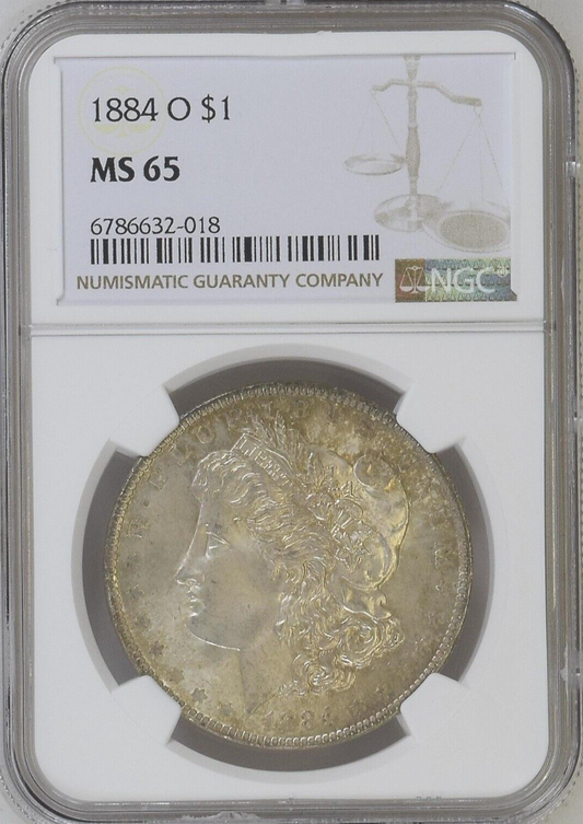 MS65 1884-O Morgan Silver $1 Dollar NGC Graded Coin 90% Fine Super Sharp Crisp