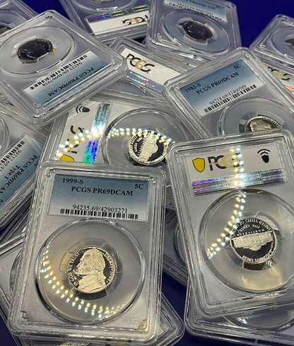 Lot of 5 -Jefferson Nickels PROOF COINS🔥 PCGS ONLY PR69DCAM💰 25+ Years Old  ✅