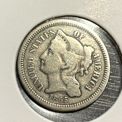 🔥 1865 Liberty Head Three Cent Nickel 3c Civil War Coin Rare Key Date