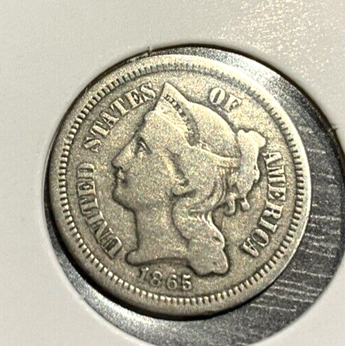 🔥 1865 Liberty Head Three Cent Nickel 3c Civil War Coin Rare Key Date
