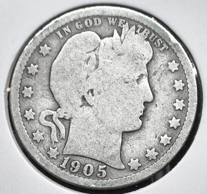 1905 O Barber Silver Quarter 90% SILVER Coin Raw Circulated AG Condition or Less