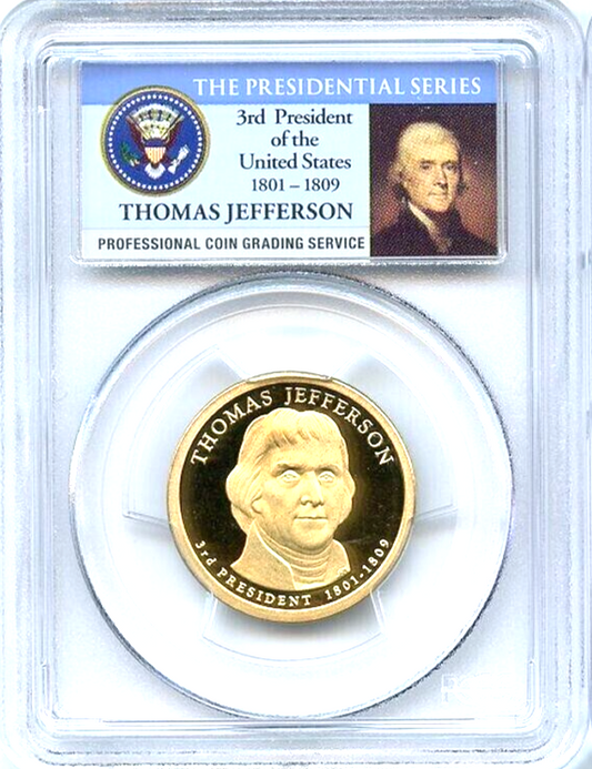 ✅ 2007 S Thomas Jefferson Presidential $1 PCGS PR69DCAM Photo & Info Label