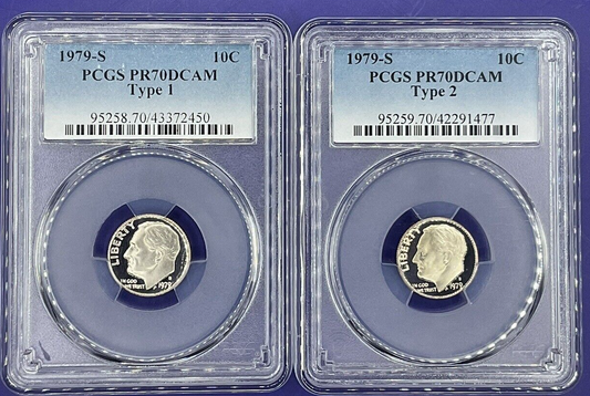 2 COIN SET - 1979-S Roosevelt DIMES 10c PCGS PR70 DCAM Deep Cameo Type 1 & 2