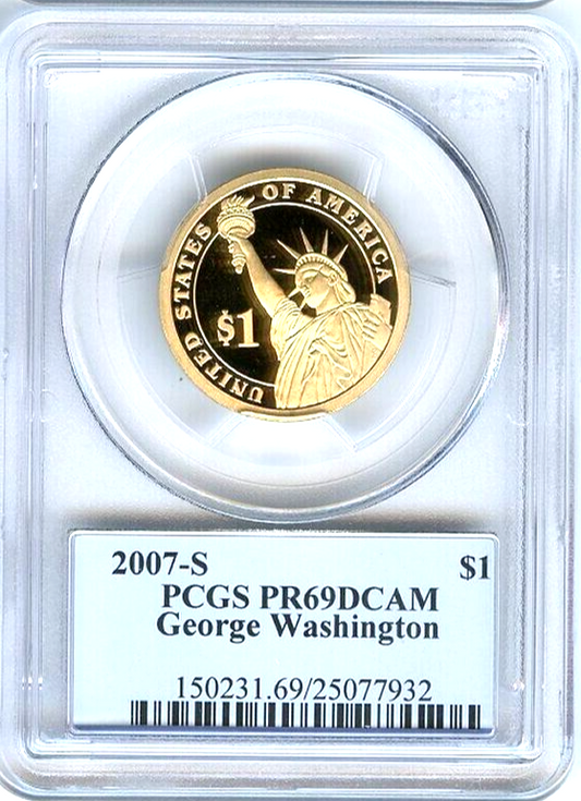 ✅ 2007-S George Washington $1 Presidential Dollar PCGS PR69DCAM Photo Info Label